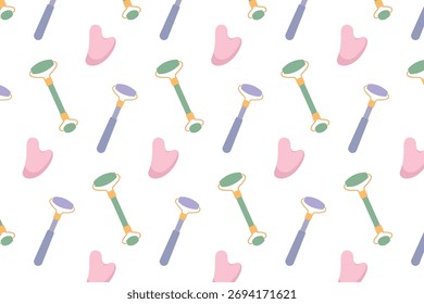 Pattern of facial massagers. Cosmetic elements. Isolated white background. Vector illustration.