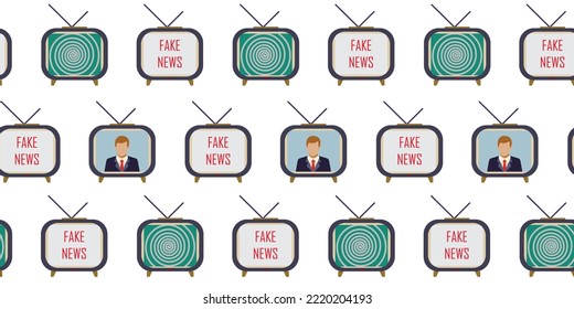 Pattern Fake news with 3 different TV screen 