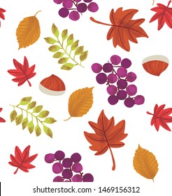 Pattern of fallen leaves and fruits