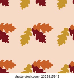 Pattern of falling autumn oak leaves in cartoon style. Seamless pattern. Vector illustration.