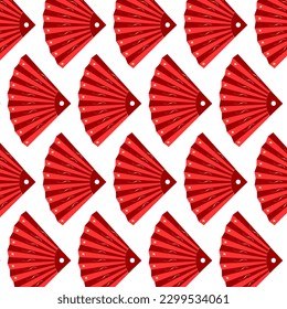 Patrón de ventiladores con decoración dorada.Vector de estampado de ventiladores rojos con decoración dorada sobre un fondo transparente.