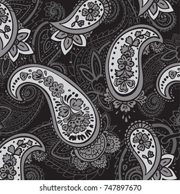 pattern with fantasy flowers, natural wallpaper, floral decoration curl illustration. Paisley print hand drawn elements. Home decor.