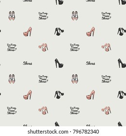 Pattern with fashion accessories. Trend hand drawn fashion accessory sketch seamless pattern in vogue style. Fashionable background