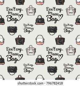 Pattern with fashion accessories. Trend hand drawn fashion accessory sketch seamless pattern in vogue style. Fashionable background