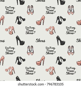 Pattern with fashion accessories. Trend hand drawn fashion accessory sketch seamless pattern in vogue style. Fashionable background