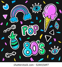 Pattern fashion hands hamsa fatima amulet symbol of protection. Old Vector illustration cartoon 80s-90s Comic style. 