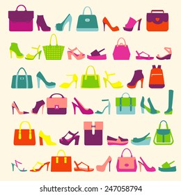 pattern  of  fashion Women bags handbags and High Heels shoes