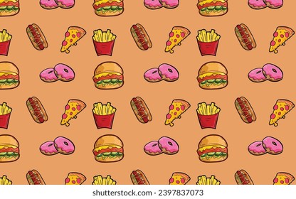 a pattern of fast food and french fries