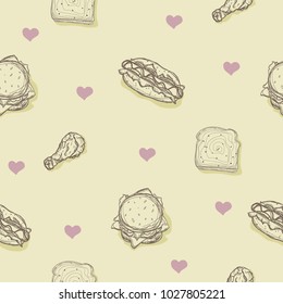 pattern fast food hamburger hot dog sandwich drawing graphic background objects 