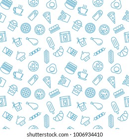 Pattern with fast food outline icons - vector seamless texture