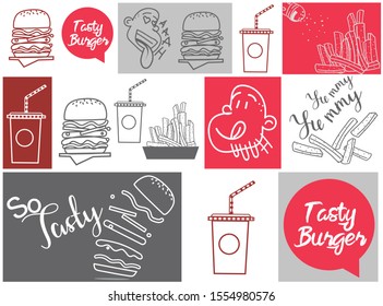 pattern fast food. stamp on paper, fast food vector. illustration