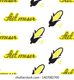 Pattern for fast food track cafe with lettering sign "Sweet corn" written in Turkish. Traditional fast food in Turkey. Vector illustration background.