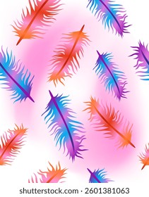 Pattern feather birds decorative on white pink background.