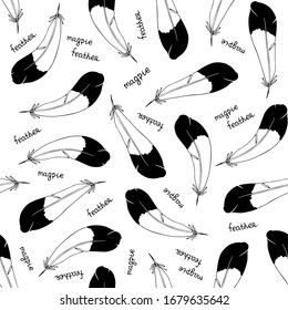 Pattern of the feathers of a bird. Illustration of magpie feathers