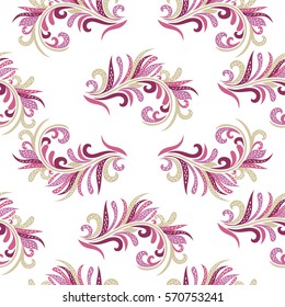 the pattern of the feathers of curls on seamless background