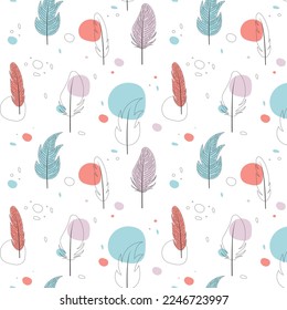 Pattern with feathers in Scandinavian style. Vector illustration.