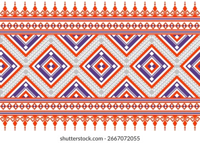 The pattern features overlapping diamond shapes in three colors: red, purple, and white. At the center, the diamonds are arranged in alternating colors of white and purple. The overall design uses a c