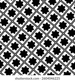 The pattern features a repeating geometric design of black, eight-pointed star shapes arranged diagonally on a white grid. The overall effect is a tessellated, tile-like appearance. 