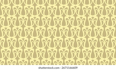 O padrão apresenta repetição de formas de lágrimas beges suaves em fundo claro, formando curvas elegantes, fluentes e simétricas com uma vibração vintage e calmante.