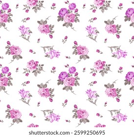 The pattern features various shades of multicolor roses, arranged in bouquets. The roses vary in size and are positioned in different ways, with the stems and leaves providing a natural flow.