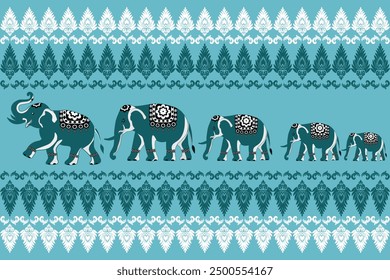 Pattern featuring animals,elephants pattern,traditional ethnic, fabric pattern for textiles, rugs, wallpaper, clothing, sarong, batik, wrapping, embroidery, print, background, cover, illustration