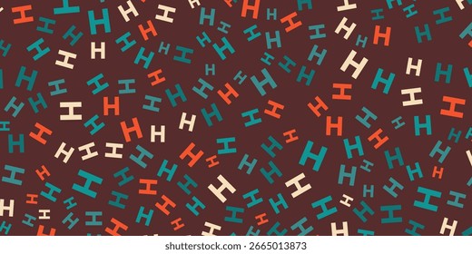 Pattern featuring a chaotic and repeating arrangement of the letter H. Scattered randomly against a solid dark brown background.