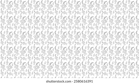 Pattern Featuring Geometric Shapes and Abstract Lines in Monochrome