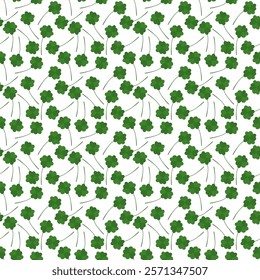 Pattern featuring green clovers on a white background for festive decoration