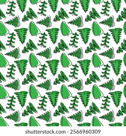 Pattern featuring green leaves and trees on a white background ideal for fabric design