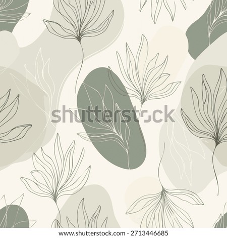 pattern featuring hand-drawn leaves in light cream and green tones. Perfect for textiles, wallpapers, packaging, and nature-inspired backgrounds.