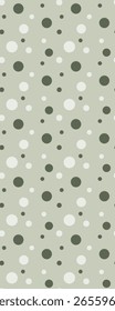 A pattern featuring various sized circles in shades of green and white on a light background, suitable for textiles or wallpaper.