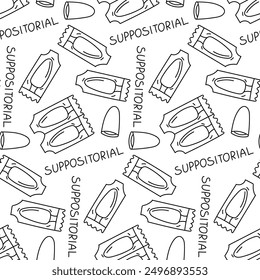 Pattern with female contraceptive hormonal candles, contoured flat repeating icons in the form of medicine. Female vaginal contraceptive pills in a blister. Vector element on a white background
