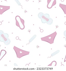 Pattern female cycle menstruation pads tampons panties vector illustration