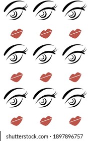 Pattern With Female Eyes And Lips On A White Background