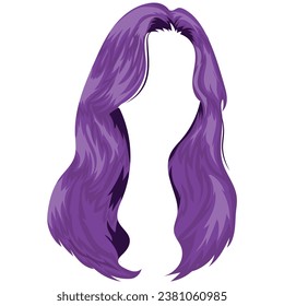 pattern female long hair in purple color with bangs, vector illustration