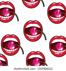 pattern female mouth dripping with cherry