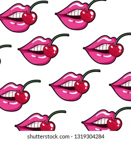 pattern female mouth dripping with cherry