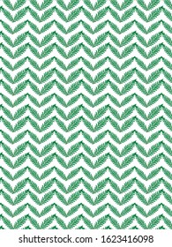 Pattern with fern leaves in zigzag shape isolated on a white background.