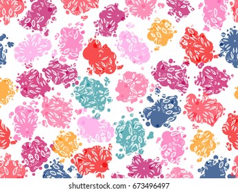 Pattern festival of colorful paint splash spots texture. Wide background. Isolated white vector illustration