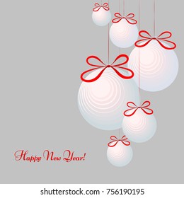 Pattern with festive balls with text Happy New Year Winter background for New Year and Christmas holidays Pattern for postcards poster cover invitations banner template Isolated ornament Heder Vector