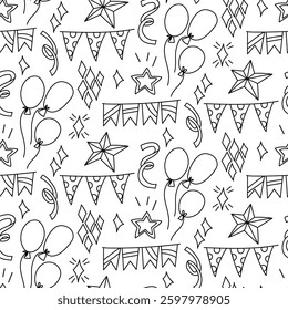 Pattern festive elements using balls, flags, confetti. Are suitable materials for decorating parties, holidays, advertisements and products related various celebrations and special events. Packaging