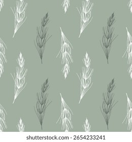 Padrão com cavalinha de campo (Equisetum arvense) no fundo pastel verde.