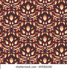 A pattern with fiery blots in the Baroque style. Suitable for curtains, wallpaper, fabric, tile, wrapping paper.
