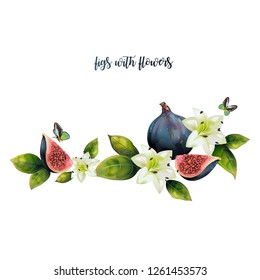 Pattern of figs and white flowers.