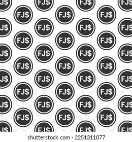 Patrón de moneda de Dólar fiyiano en fondo blanco con mini doodle (íconos). Ilustración vectorial