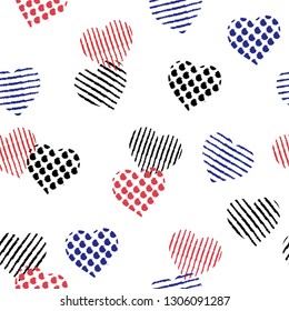 Pattern fill in the heart shape with stripe ,polka dots in hand painting brush for valentines,design for fashion,fabric,web,walppaper and all prints on white background color