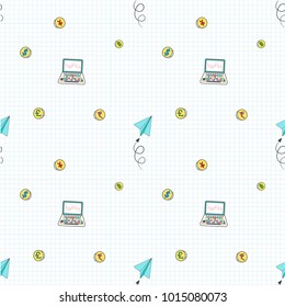 pattern Financial color background.Seamless business concept line stroke icon.Cute repeated texture business presentation. vector, illustration