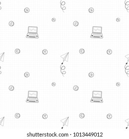 pattern Financial white background.Seamless business concept line stroke icon.Cute texture business presentation. vector, illustration