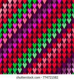 A pattern of fine, colorful hearts forming diagonal stripes