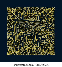 Pattern of fine lines depicting cows. Elegant Design for dairy products. Premium class.